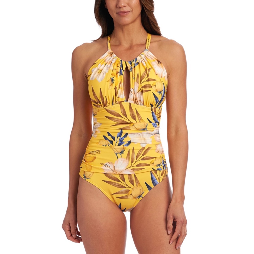 NEW La Blanca Belle Fiore High Neck One Piece Swimsuit, Size 4